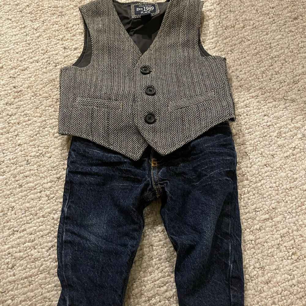 Boys jeans and vest outfit